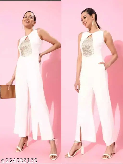 Lycra party jumpsuit with sequence work, perfect for casual or formal events. Imported Indian-made sequin and cotton lycra outfit