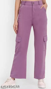 Purple cotton women's cargo pants with pockets