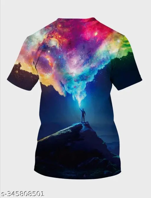 3D galaxy printed t-shirt, vibrant poly blend short sleeves, men's/unisex size M-XXXL, India