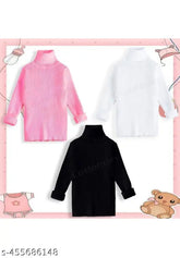 Cotton high neck woolen sweater combo for kids, featuring pink, white, black designs suitable for ages 1-8. Ideal for colder months." (92 characters)