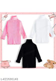 Cotton high neck woolen sweater combo for kids, featuring pink, white, black designs suitable for ages 1-8. Ideal for colder months." (92 characters)