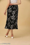 Pleated printed midi skirt, polyester, full length, elastic waist, flared hemline, Indian-origin trendy women's skirt for all body types. Sizes: 28, 30, 32, 34, 36, 38, Free Size