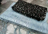 Striped sequined Georgette saree with separate velvet blouse, Indian free size (L5.5m, B0.8m)
