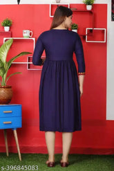 Rayon embroidery gown for women and girls, solid combo, three-quarter sleeves, India origin