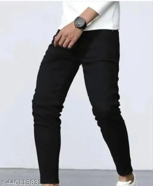 Black cotton blend slim-fit Lack Deshing jeans for party wear and casual use