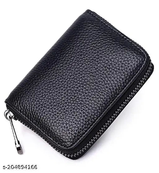 Leather men's card wallet with 12 slots, textured pattern, RFID protection, and bee decoration, ideal for organizing cards and money