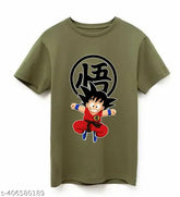 Green cotton blend Goku printed half sleeves t-shirt, premium casual wear round neck tee for men