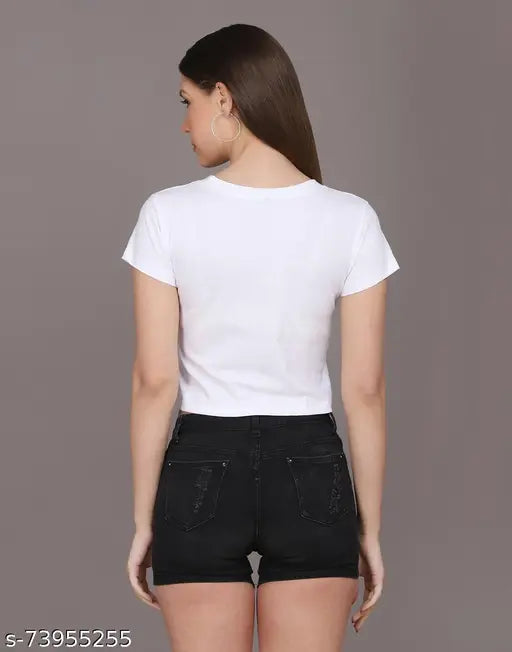 Printed cotton blend short sleeves women's T-shirt, ideal for daily wear from Kamedge