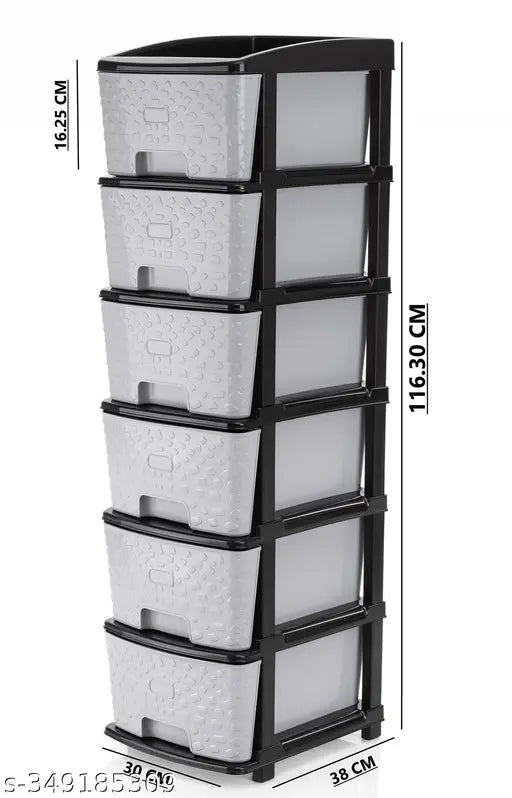 Grey plastic drawer organizer, 6-layer design, fits 12cm x 13cm x 7cm drawers