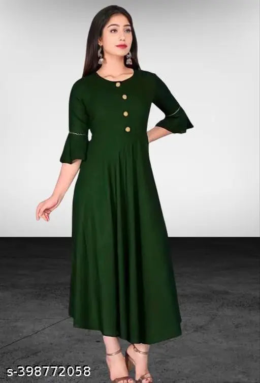 Trendy Rayon Round Neck Anarkali Kurti, solid design, three-quarter sleeves, ideal for women's casual wear, India-made
