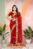 Purple Georgette embroidered silk saree with lightweight blouse, perfect for party wear and special occasions