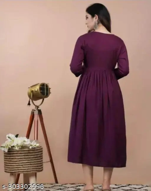 Rayon maternity gown, embroidered feeding zip style for women. M - Bust 38", Waist 36