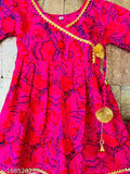 Angrakha kurti & sharara set, cotton printed A-line top and sharara bottom, size 6-12 months, Indian traditional wear