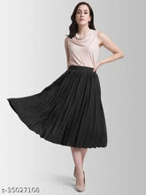Elegant crepe women's western skirt, solid pattern, free size 28-38, length 33 inches, Indian origin
