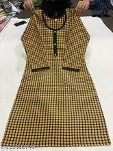 Yellow woolen checked kurti for women, three-quarter sleeves - winter trend from India