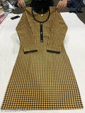 Yellow woolen checkered kurti for women, three-quarter sleeves, winter trend from India