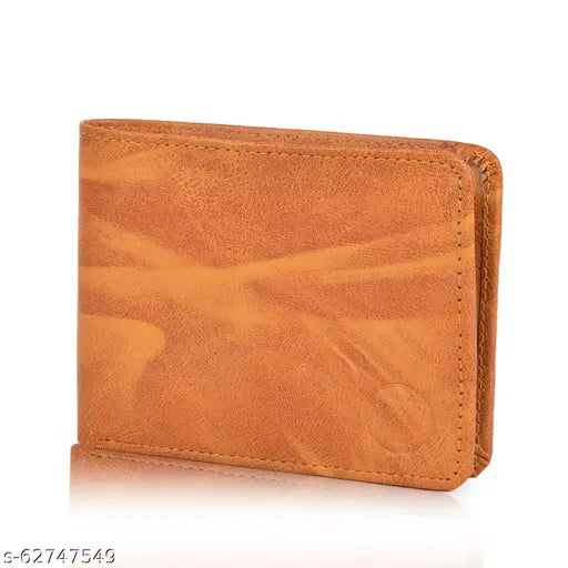 Tan textured PU bi-fold wallet, ample space for cards, coins, and cash, perfect for everyday use, handcrafted by skilled technocrats in India