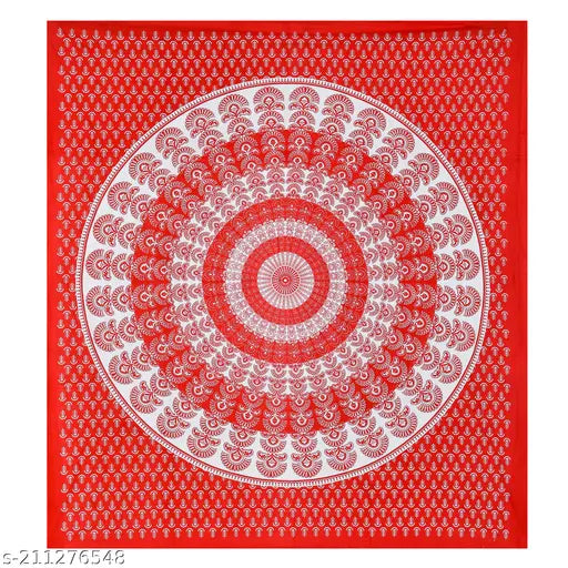 Red 144 TC Cotton Double Bed Sheet & Pillow Covers, Indian ethnic motifs for summer