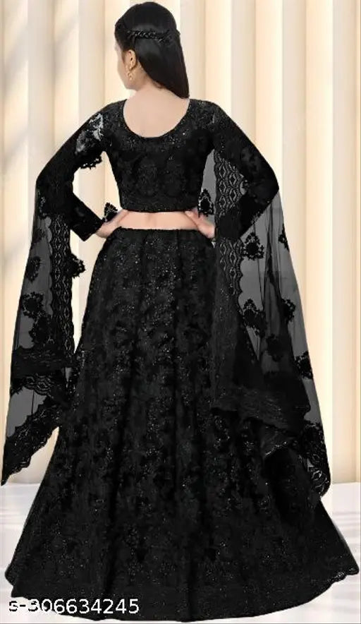 Embroidered net semi-stitched Lehenga Choli for girls, vibrant Indian traditional wear