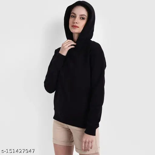 Black cotton solid full sleeve hoodie by LARSSST Women, perfect for casual wear in various sizes (S-XXL) from India