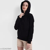 Black cotton solid full sleeve hoodie by LARSSST Women, perfect for casual wear in various sizes (S-XXL) from India