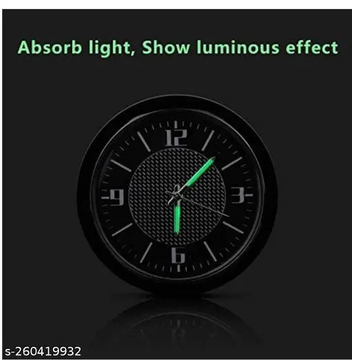 Stainless steel quartz car clock with vent clip and adhesive tape, sleek design for car dashboard, glows in the dark