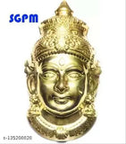 Brass Ammavari Face Varalakshmi, Sravanamasa Lakshmi decorative showpiece (18x8.5 cm), gold-toned Indian idols