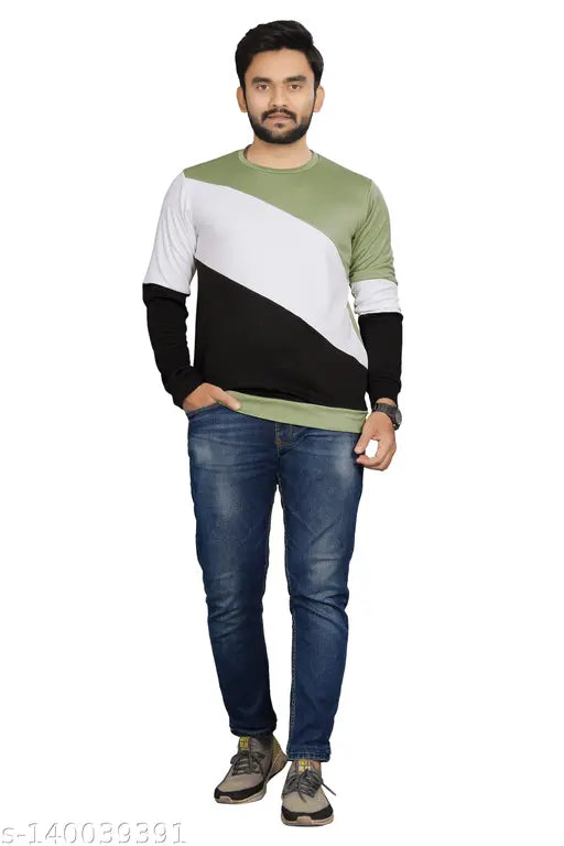 Stylish cross-pattern polycotton long sleeve T-shirt for boys, trendy men's t-shirt in S, M, L, XL sizes, ideal for everyday wear or casual outings
