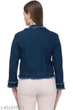 Modern stylish women's denim jacket, solid pattern, long sleeves