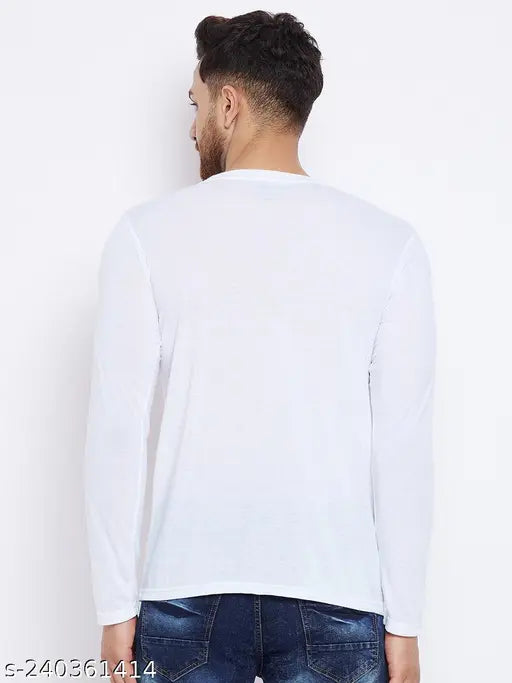 White cotton crew neck t-shirt, full sleeve, regular fit for men - Made in India