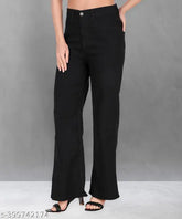 Stretchable premium denim flared black high-waisted jeans, Indian manufacturer's baggy fit for women (32, 36, 42, 44, 46 sizes)