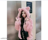 Wool women's slim fit casual fur jacket, solid color, long sleeves - size S (bust 28in, length 36in), made in India