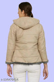 Nylon quilted bomber jacket with fur-line hood, solid color, women's winter wear