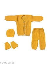 Wool yellow unisex sweater set, self-design net pattern for babies, made in India