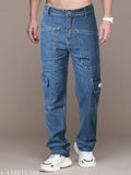 Navy blue Lycra cargo jeans for men by RIGBONE, regular fit for comfort and ease of movement