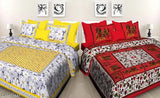 Jaipuri cotton bedsheets combo, floral printed with 4 pillow covers, traditional Rajasthani design from India