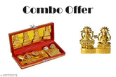 Brass Ganesh Lakshmi Idols (Pack of 2) - Indian home decor, high-quality gold plated Lakshmi and Kuber Yantra showpiece for wealth and prosperity