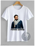 Babbu Maan printed polyester short sleeves t-shirt, Indian pop culture apparel on model (M/42in, L/44in, XL/48in sizes available)
