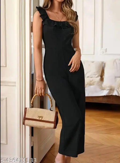 Trendy Lycra jumpsuit, sleeveless solid net design, available in sizes S-XXL, India origin