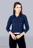 Navy blue denim 3/4 sleeve women's casual jacket, comfortable fit for everyday wear