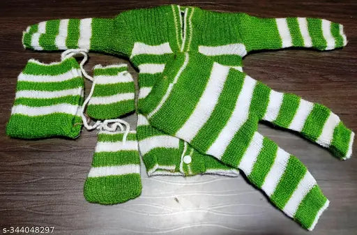 Woolen striped winter wear set for newborn babies (0-3 months), suitable for both boys and girls