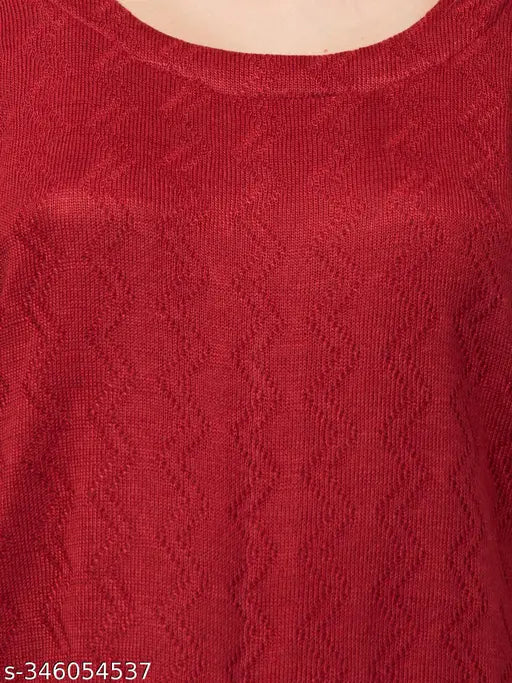 Maroon woolen embroidered kurti for women/girls with lace detailing, three-quarter sleeves - premium quality winter wear from Millions Choice Store (Size: S, M, L, XL, XXL)