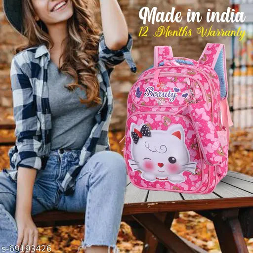 Dark Pink Tinytot water-resistant backpack, polyester school bag with 26L capacity, ideal for girls & women age 7-15, multiple pockets