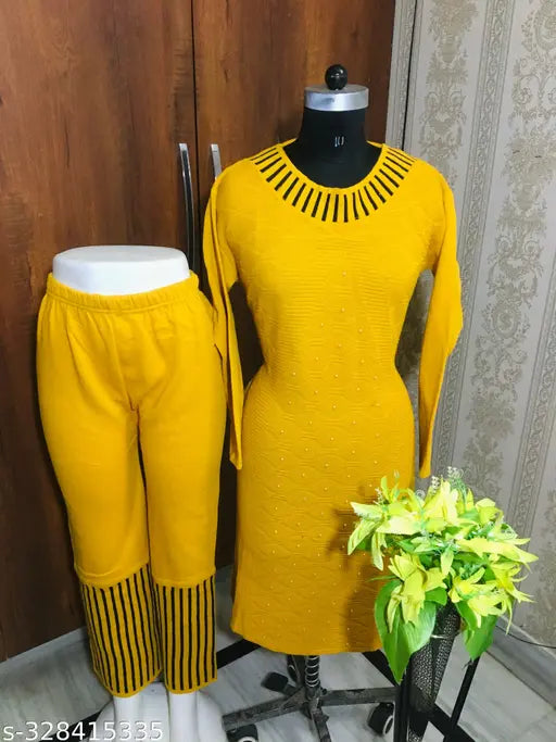 Kashmiri woollen kurta set for women, solid-colored long sleeves and palazzos, newly launched premium Indian wool