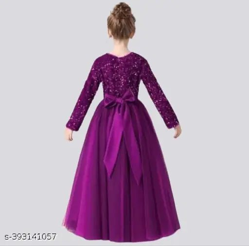 Embroidered net long sleeve dress for girls party wear, available in multiple sizes and colors, easy zipper closure