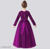 Embroidered net long sleeve dress for girls party wear, available in multiple sizes and colors, easy zipper closure