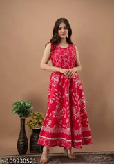 Cotton sleeveless printed Urbane Sensational dress, vibrant fashion for women XL, XXL, free size