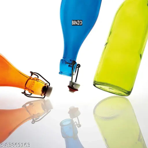 Glass color bottles set of 4 (1000ml each) for beverages, smoothies, soda, water, milk - perfect for fridge storage