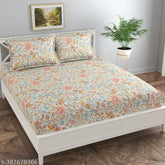Alliance Glace Cotton Superfine Floral Fitted King Size Double Bed Sheet, 72" x 78" x 8", includes 2 pillow covers ideal for summer, perfect for adults