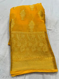 Traditional Banaras chiffon yellow saree, single piece, free size, India